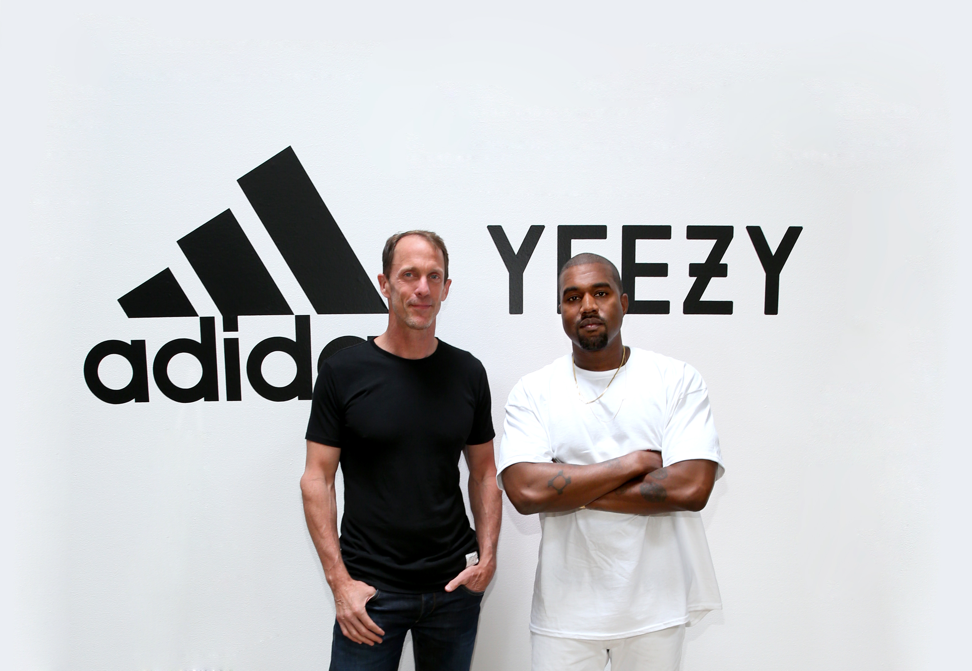 (L-R) adidas CMO Eric Liedtke and Kanye West at Milk Studios on June 28, 2016 in Hollywood, California. adidas and Kanye West announce the future of their partnership: adidas + KANYE WEST